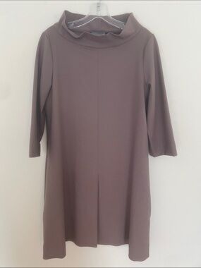 COS Taupe Wool Blend Shift Dress with Pockets | 3/4 Sleeve | Size 10